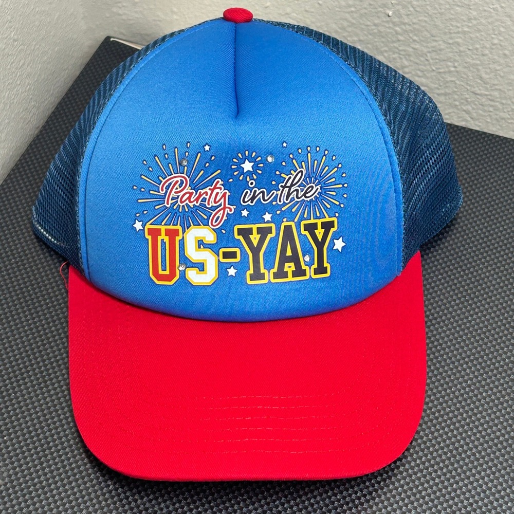 Way to Celebrate Party in the US-YAY Light Up Patriotic Trucker Hat Blue Red